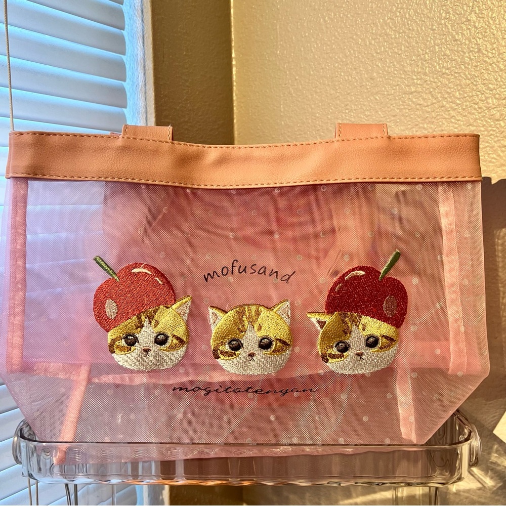 Mofusand pink Cat fruit Mesh Tote Bag Small
